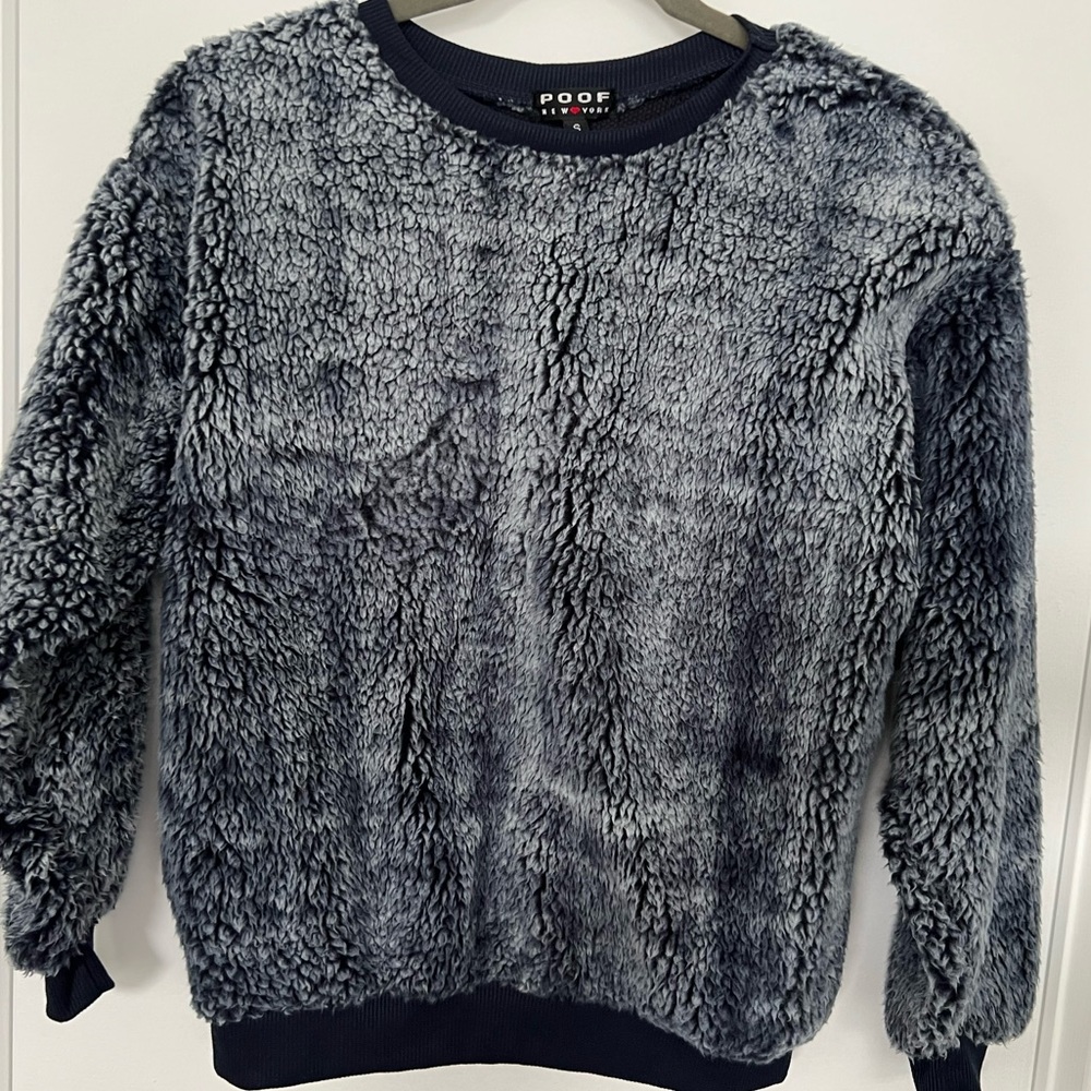 POOF WOMENS BLUE FLEECE FUR SWEATER SIZE SMALL